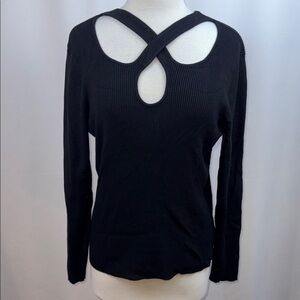 Sofia by Sofia Vergara Ribbed Black V-Neck Criss Cross Sweater, XXXL